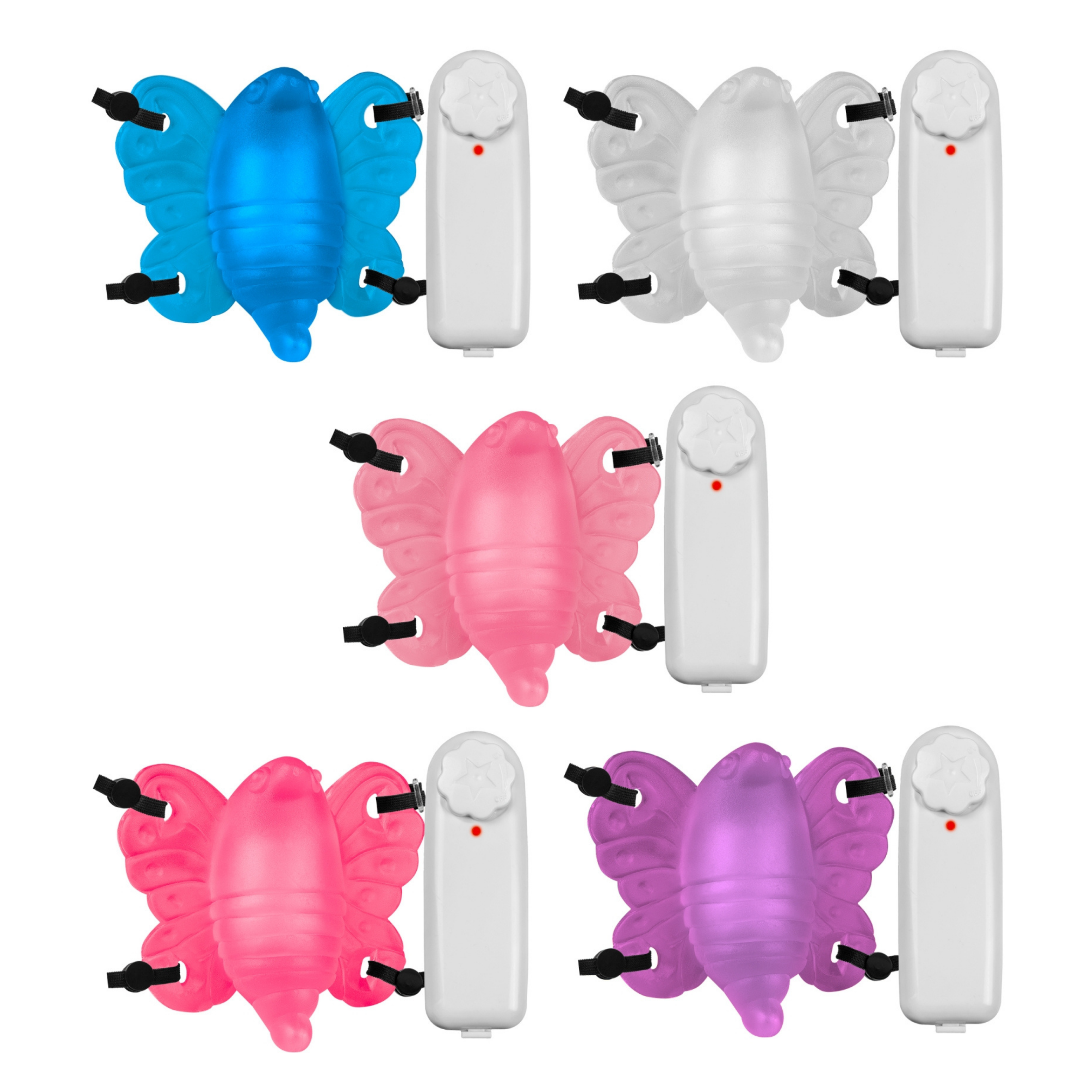 Vibradores Borboleta para Clitóris Butterfly Pau Brasil nas cores azul, transparente, rosa, pink e roxo