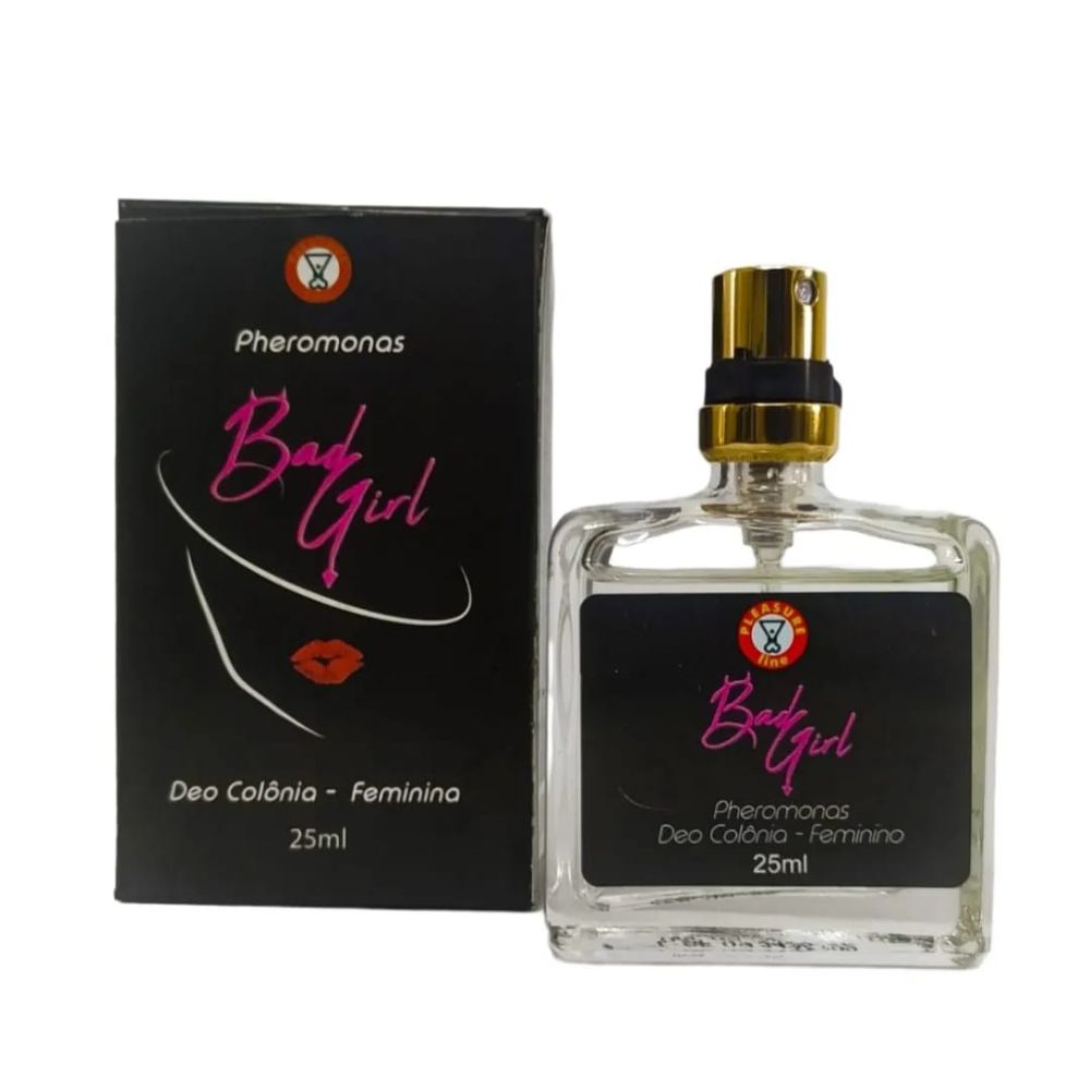 Perfume Feminino Bad Girl com frasco quadrado transparente e embalagem na cor preta