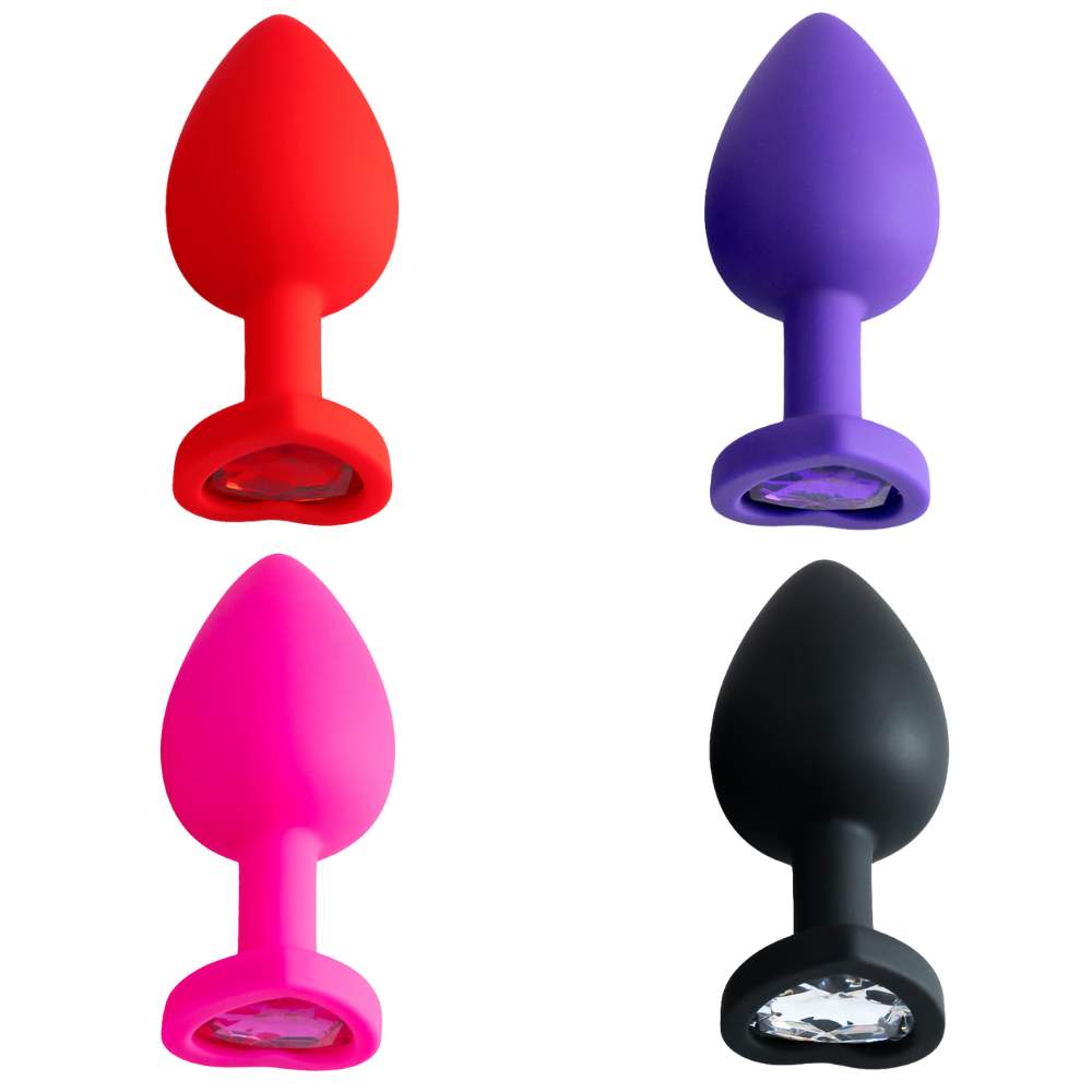 Plug Anal Em Formato De Coração Em Silicone Com Pedra Tamanho G Importação - Roxo