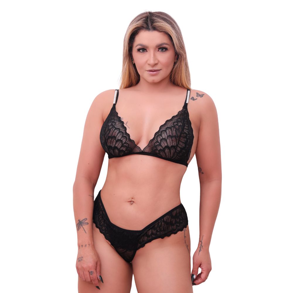 Conjunto Pérolas Tallyta - Preto | P